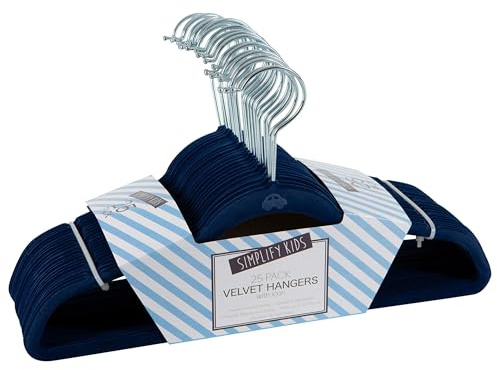 Simplify Kinder-Kleiderbügel aus Samt, schmales, rutschfestes Design, platzsparend, Farben passend zu jeder Baby-Krankenschwester, Marineblau, 25 Stück
