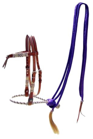 Showman Lederhalfter Futurity Knot mit geflochtenem Bosal und violettem Nylon Mecate Zügel
