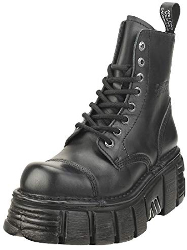 New Rock Botas Piel Militar Mujer Negro Original Plataforma M.NEWMILI083-S39 (Numeric_39)