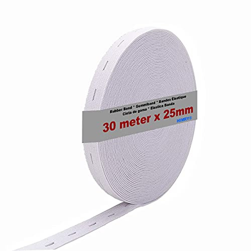 HIMRY Cinta de Goma elástica con Ojal, 30 m x 20 mm, Cinta de Costura elástica Plana, para Costura, Ropa de Maternidad, Manualidades, Manualidades, Prendas de Punto, Blanco, KXB5091 Blanco