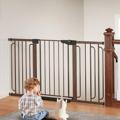 Cumbor 29.7-57 Extra Wide Baby Gate for Stairs, Mom's Choice Awards Winner-Dog Gate for Doorways, Pressure Mounted Walk Through Safety Child Gate for Kids Toddler, Tall Pet Puppy Fence Gate, Brown