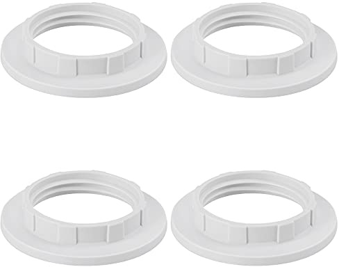 DiCUNO Anneau à vis E14 pour douille de lampe, 28MM, Blanc, Lot de 4 | Bagues de Fixation E14 pour abat-Jour et globes en Verre, Support de lampe en plastique blanc, Résistant à la chaleur 180 ℃