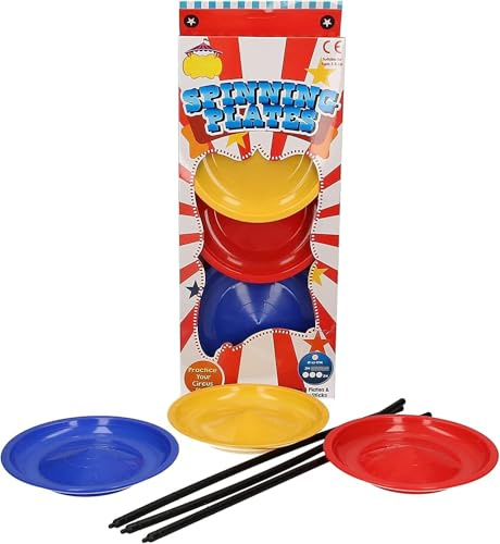 D.A.Y. Republic Plateaux Tournants avec Bâtons Astuce de Cirque Classique, Excellent Jeu de Jonglage pour Enfants et Adultes, Lot de 3