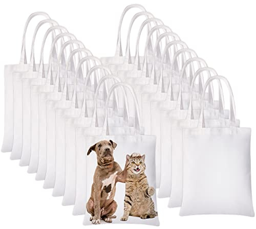 YOUKE OLA 20 Pieces Sublimation Tote Bags Sublimation Blank Canvas Tote Bags Reusable Washable Polyester Grocery Bags for Decorating and DIY Crafting White (20)