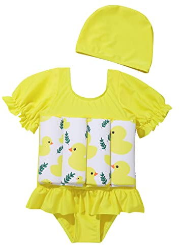 Niños Niña Bebé Niño Niño Trajes De Una Pieza Trajes De Baño Flotantes Flotabilidad Ajustable Protección Impreso Flor Ropa de Playa Verano, Amarillo - Pato, 4-5 Años