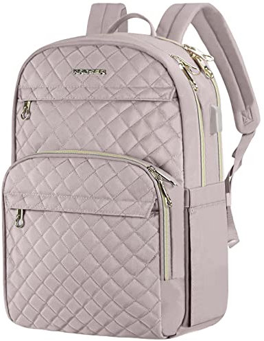 KROSER Laptop-Rucksack für Damen 15,6 Zoll (39,6 cm), stylischer Tagesrucksac, wasserabweisender Nylon-Rucksack für Reisen/Business, Rosa (Dusty Pink)