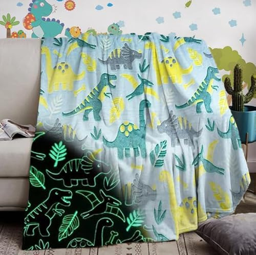 IUNTWEIE Coperta in Pile per Bambini Dinosauri Fluorescente, Coperta in Pile di Flanella, Che Si Illumina al Buio coperta per tutte le stagioni per bambini 150 x 200 cm