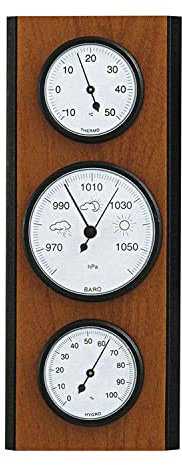 SELVA Wetterstation mit Hygrometer, Barometer und Thermometer, 110 x 270 mm, made in Germany, Farbe:Birnbaum