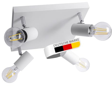 Maxkomfort LED Deckenleuchte weiß | 4x E27 Fassung 4-flammig | schwenkbar Deckenlampe Deckestrahler Deckenspot Wandleuchte proShine-E274-WH