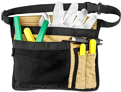 JANKOW Tool Pouch Belt, Utility Belt Bag with 5 Pockets, Tool Apron Pouch, Garden Tool Belt for Men and Women, for Carpenter, Electrician, and Mechanics.