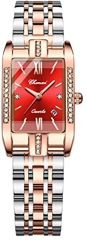 JewelryWe Uhren Damen Analog Quarz Armbanduhr Luxus Elegant Datum Kalender 30m Wasserdicht Strass Rechteckig Edelstahl Armband Geschäfts Beiläufige Uhr mit Uhrenwerkzeug