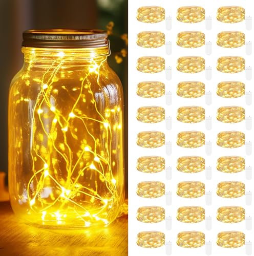 Kolpop 30 Packs Fairy Battery Operated String Lights 7 FT/20 LED Minni Twinkle for Mason Jars DIY Wedding Party Christmas Bedroom Decor, Warm White