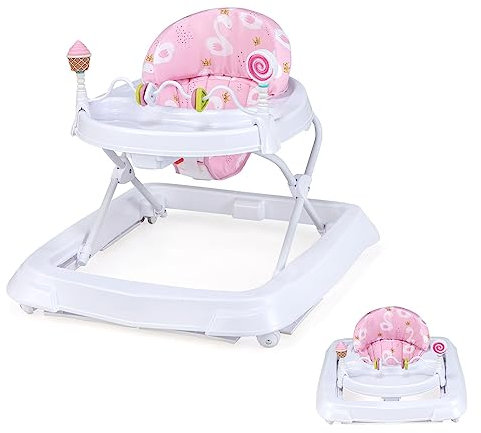 LIFEZEAL 2 in 1 Lauflernhilfe Klappbar, Babywalker mit Spielbrett, Lauflernwagen mit abnehmbaren Sitzkissen, Gehfrei mit 3 fach höhenverstellbar, Gehwagen für Babys ab 6 Monaten