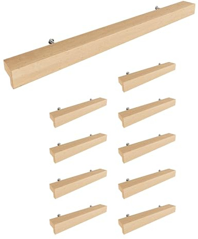 Sossai Holz Möbelgriffe aus Buche | GAH01 | Lochabstand 224mm, Länge 304mm, 10 Stück