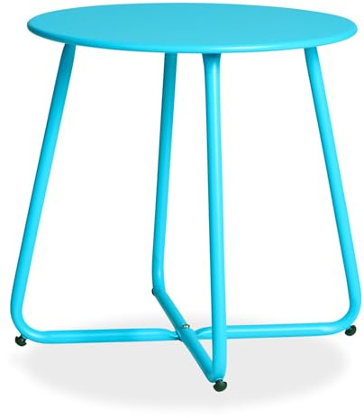 Homestyle4u Beistelltisch Rund Metall Blau - Gartentisch Ø 45 cm | Balkontisch & Terrassentisch, wetterfest, UV-beständig, pulverbeschichtet, leicht, inkl. Montagezubehör