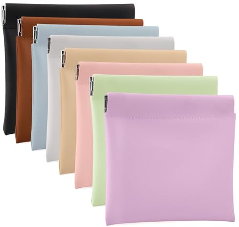 BUSOHA 8PCS Snap Closure Organizer Pouch, Small Women's Leather Pouches for Purse, Mini Makeup Bag for Cosmetics Headphones Jewelry Lipstick