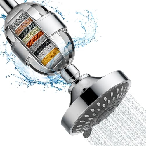 Filtre de Douche, 21 Étapes Filtre Douche Anti Calcaire avec vitamine C, Adoucisseur d'eau Douche, Pomme de Douche Amovible avec Cartouche, Shower Filter pour éliminer Chlore,Métaux