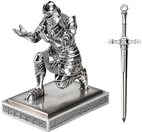 HDMbigmi King's Guard Knight Stifthalter, Stifthalter, Schreibtisch-Organizer und Zubehör, Harz, Stifthalter als Geschenk mit Metallschwert, Brieföffner für Büro und Zuhause (versilbert)
