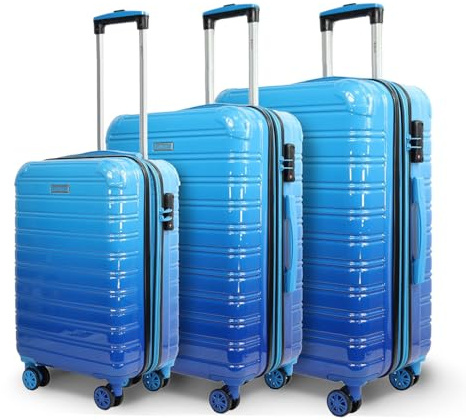 Blade Kofferset 3 Teilig Erweiterbar - Hartschalen Koffer Trolleys - Leichter Rollkoffer Handgepäck aus ABS+PC mit TSA Schloss - 4 Spinner Räder Koffer - 3er Reisekofferset (Blau-Set)