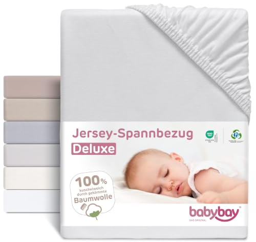 babybay Jersey Spannbetttuch Deluxe passend für Modell Matratze Kinderbett-Umbausatz Original, Maxi und Boxspring, zartgrau