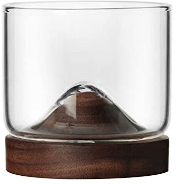 Verre à whisky, 120 ml, verre à vin avec fond en bois, design moderne et élégant, verre à whisky de style japonais, verre à boisson en forme de montagne, verre à whisky pour vin, jus, thé, café