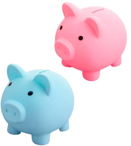2 Stücke Sparschwein Kinder Mini Niedliches Cartoon Schwein Zum Aufbewahren Von Münzen, Bargeld Usw. (Rosa, Blau)