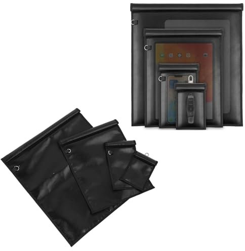 4 Stück Faraday Beutel, Feuerfeste wasserdichte Faraday Taschen, 4 Verschiedene Größen für Laptop, Tablet, Telefon, Autoschlüssel, RFID Blocker Tasche mit
