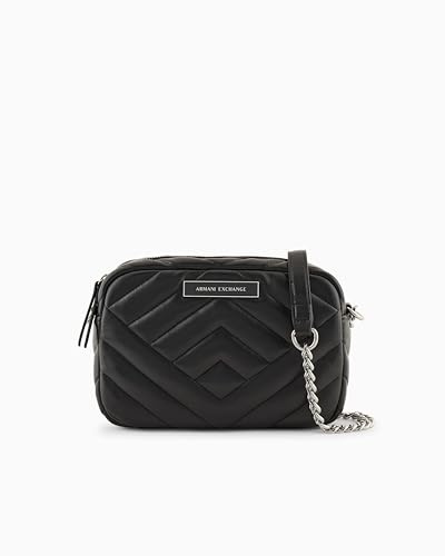Armani Exchange Borsa tracolla, in similpelle, chiusura con zip metallica a vista, design trapuntato, logo metallico sul davanti, unico scomparto con tasca interna, colore Nero