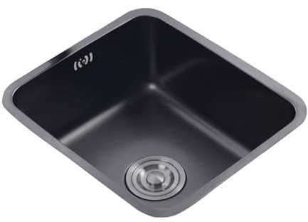 Lavello Cucina 1 Vasca Nero,Lavandino Cucina Piccolo,Lavabo Cucina In Acciaio Inox,Lavabo Rettangolare con Set Di Drenaggio,Installazione Appoggio o Sottopiano (42x36x20cm)