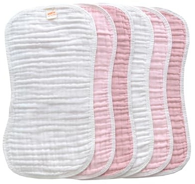 MUKIN Baby Muslin Burp Cloth Set of 6, Ultra Soft Absorbent Thick Cotton Burping Cloths for Unisex Newborn Babies, 20'' by 10'' Neutral Milk Spit Up Rags Boys Girls - Baby Must Haves. (Gradient Pink)
