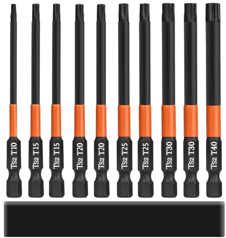 10 Stück T10-T40 Torx-Kopfbohrer, magnetisch, Stern-Bit-Set für Schlagschrauber | Saipe 1/4 Zoll Sechskantschaft Torx Schraubendreher-Bits S2 Stahl 10,2 cm lang