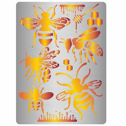 GORGECRAFT 19 x 14cm Große Metallschablone In Bienenform Wiederverwendbar Honigwaben Schablonen Aus Edelstahl Zeichenschablonen Vorlage Zum Malen Auf Holzwänden Scrapbooking Gravieren Holzbrennen Bran