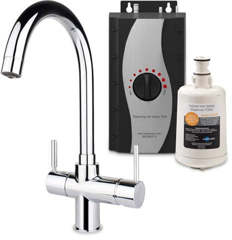 InSinkErator 3N1 Essentials Kitchen Mixer Instant Hot Water Tap, Heater Tank & Filter Kit - Adjustable, Near-Boiling Water Tap for Sink, Chrome