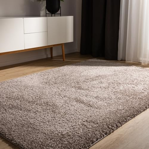 benuta Basic Hochflorteppich Teppich Wohnzimmer Sohari - Taupe 300x400 cm - Minimalistischer Look - Weich & Waschbar - Für Schlafzimmer, Flur oder Esszimmer - Geeignet für Fußbodenheizung