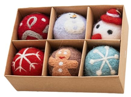 Weihnachtskugeln Filz | Zufällige Farbe | Süße Weihnachtsanhänger Aus Naturfilz | 6 Stück Handgemachte Weihnachtsdeko | Vintage-Weihnachtsschmuck | Weihnachtsbaumschmuck | Weihnachtsdekoration