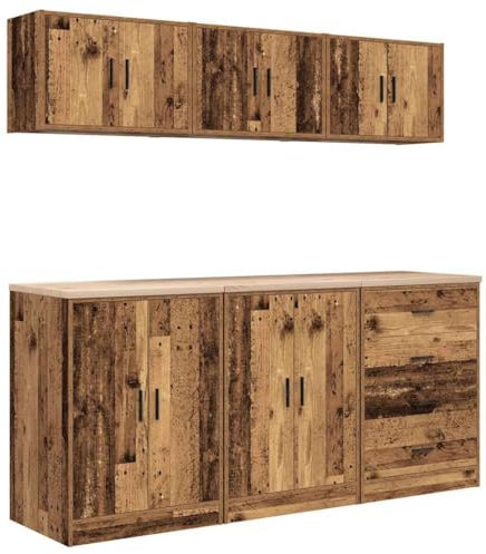 vidaXL Armarios 6 uds para Garaje Madera ingeniería Antigua Madera, Armario, Armario de Herramientas, Armario Base