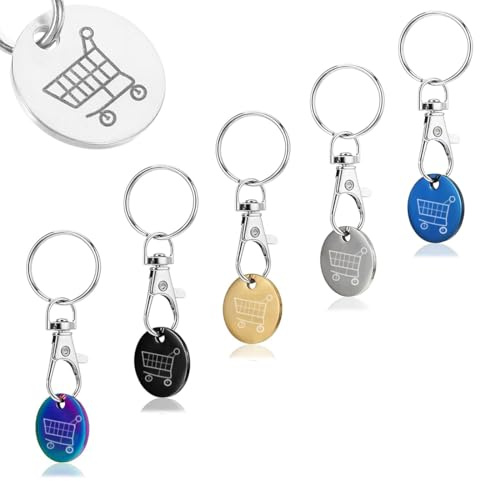 JEYORZY Lot de 5 jetons de chariot amovibles, porte-clés pour chariot de courses avec anneau porte-clés pour ouverture de caddie