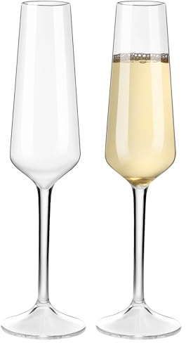 BETTERFUN Premium Clear Tritan Plastic Champagne Flutes 224ml, Reusable Prosecco Glasses, Sparkling Wine Glass for Weddings Birthdays Christmas Party Gifts, Set of 2