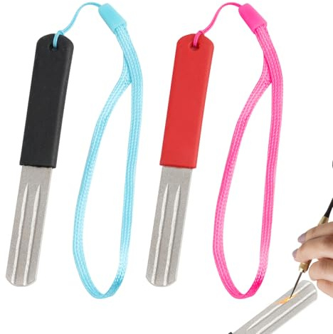 FunWorth 2Pcs Grade Dart Sharpener Tool, Professional V-Groove Repointing System Compact, Slim Design for Steel Tip Darts, Rapid Compact Sharpening Stone Reduces Bounce-Outs, (Strap color random)