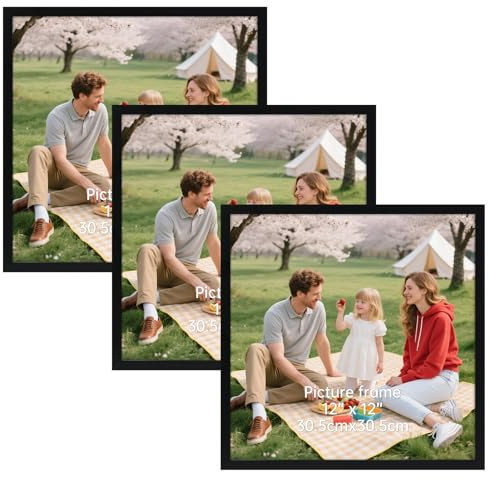Vasemouh Bilderrahmen 30x30cm 3er-Set, Schwarze Bilderrahmen für Wand- und Tischaufstellung - Ideal für Familienfotos, Kunstwerke und Erinnerungen - Perfekte Dekoration für Zuhause