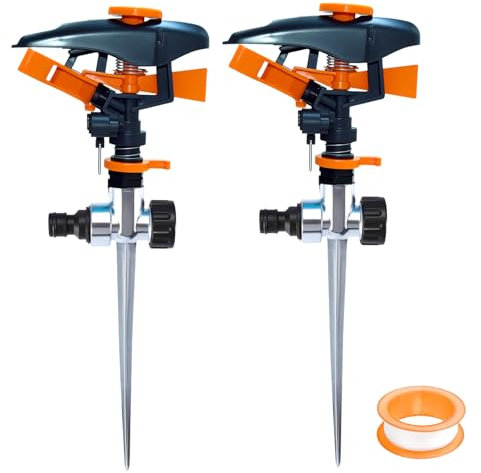 2 Pcs Irrigatore Giardino Rotante, dellyy Irrigazione Per Prato Rotante, Girandola Per Irrigazione Orto, Irrigatore a Battente, Irrigatore Per Prato 360 Gradi