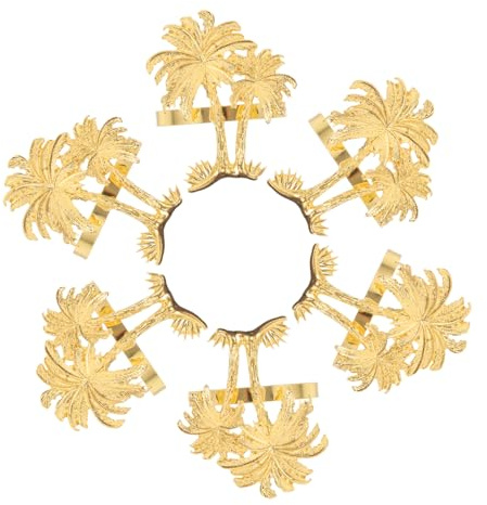 Cabilock 6 Pezzi Portatovaglioli Palma Cocco Estivi Oro Tropicali per Feste Hawaii Matrimonio Spiaggia Decorazioni Tavola