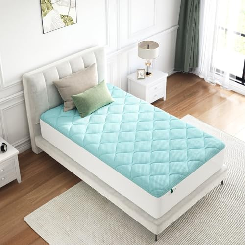 Novilla Sobrecolchón Cómodo de Fibra 120x190cm Tejido Suave y Agradable a la Piel, Capa de Aire Transpirable de 3 Capas, Cubrecolchón con Bolsillo Profundo Elástico de 30cm, Azul