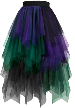 Hanpceirs Damen Tüll Röcke A-Linie Midi Tutu Rock | High Low Layered Puffy Fee Röcke, Unregelmäßiger Tutu Rock, Halloween Costumes, Cosplay Skirts, Mesh Skirts, Karnival Costume