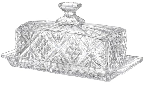 POPETPOP Mantequera de Vidrio Rectangular con Tapa Elegante Diseño Estilo Europeo para Almacenamiento de Alimentos Cocinas y Restaurantes