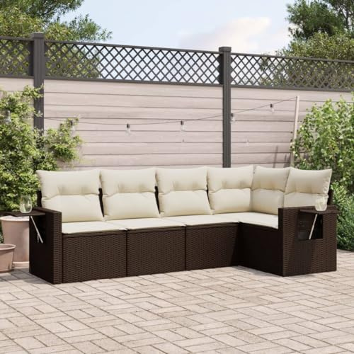 QJBSAVVA Set di mobili da giardino per piccoli balconi, divani ad angolo e centrale 55 x 62 x 69 cm, in rattan sintetico, portaoggetti e ripiani pieghevoli, marrone, per balcone, giardino, terrazza