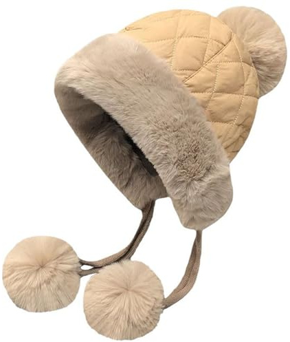 BSITSSS Lei Feng-Mütze Pompons, Braun Wintermütze Damen, Warm Wintermütze mit Ohrenklappen Damen mit Fleece Gefüttert und Verstärkt, DamenWintermütze Modisch & Zeitlos, One Size