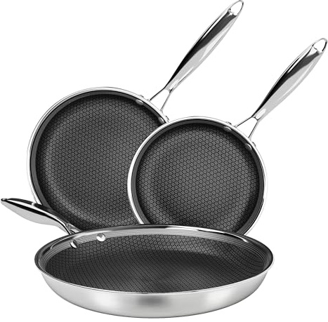 Kitchen Academy - Juego de cacerolas antiadherentes para inducción (acero inoxidable, 3 piezas, 20,26 y 30 cm, con sartén, revestimiento antiadherente, para todas las placas de cocción)