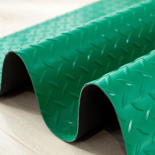 Tapis de Sol de Garage Rouleau Revêtement Sol en Caoutchouc Motif 3D Étanche Facile à Nettoyer pour Protection de Sol sous Voitures,Garage,Salle de Sport（Color:Green,Size:130x750cmThickness:2.5mm）