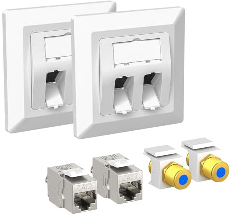 iwillink 2x2-Port CAT 7 Netzwerkdose Anterputz mit F-Verbinder - Weiß | 2x CAT 7 STP RJ45 Modul, 2x F-Verbinder, 10 Gbit/s, LAN Ethernet Keystone Dose Buchse, Für Netzwerkkabel Verlegekabel